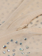 Monos cortos con cremallera y patchwork de malla de diamantes de imitación暂时缺货