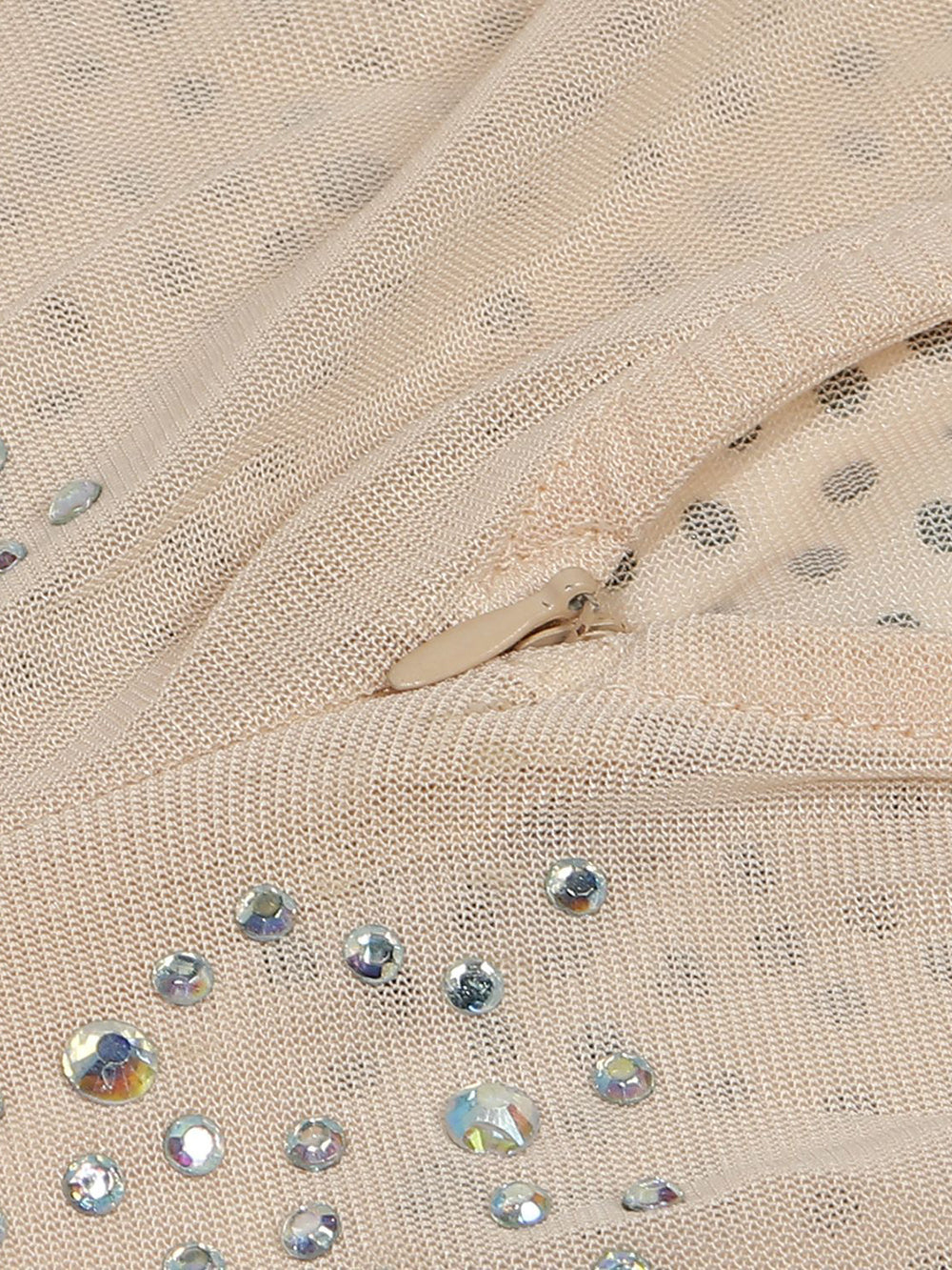 Monos cortos con cremallera y patchwork de malla de diamantes de imitación暂时缺货
