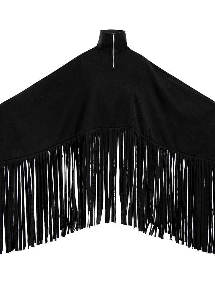 Tops tipo ponchos con borlas y cremallera con manga de murciélago