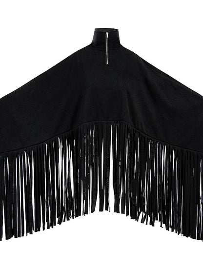 Tops tipo ponchos con borlas y cremallera con manga de murciélago