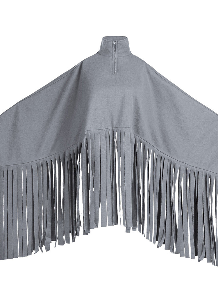 Tops tipo ponchos con borlas y cremallera con manga de murciélago