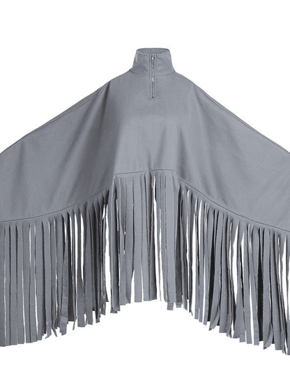 Tops tipo ponchos con borlas y cremallera con manga de murciélago
