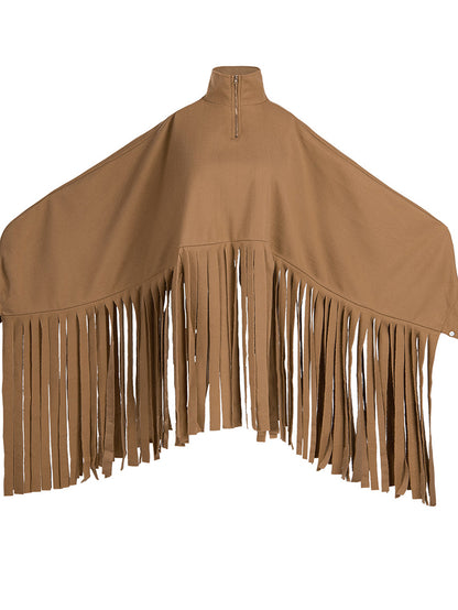 Tops tipo ponchos con borlas y cremallera con manga de murciélago