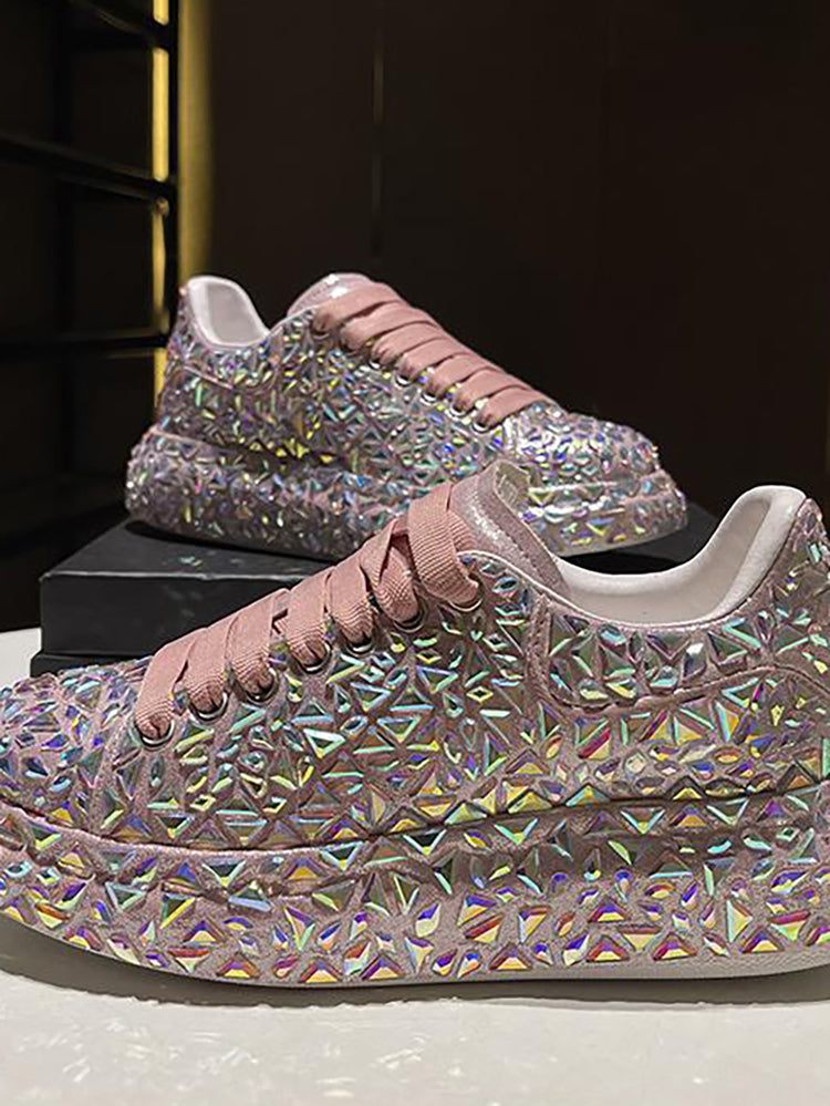 Rhinestone Lace-Up Chunky Sneaker