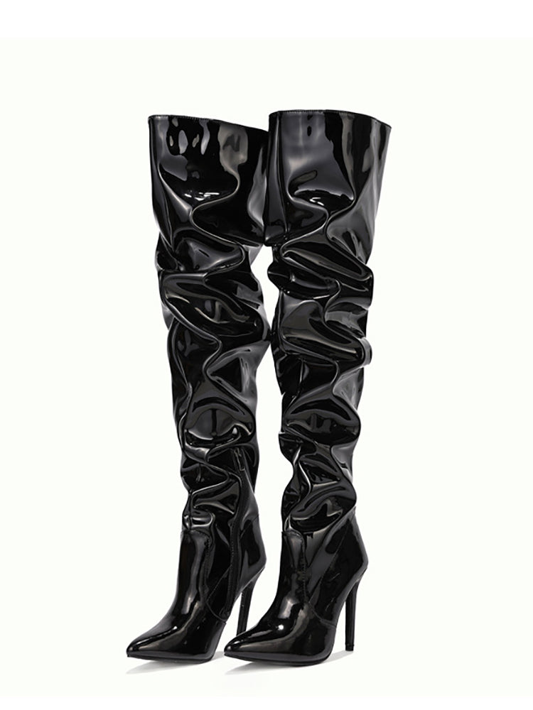 Glossy Leather Pointed Toe Stiletto Boots