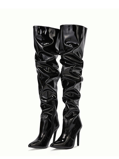 Glossy Leather Pointed Toe Stiletto Boots