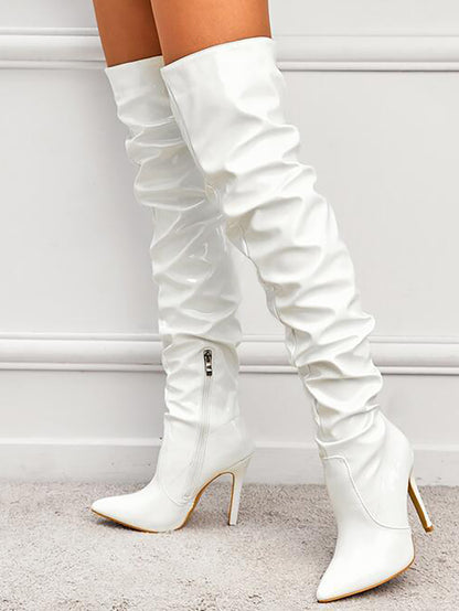 Glossy Leather Pointed Toe Stiletto Boots