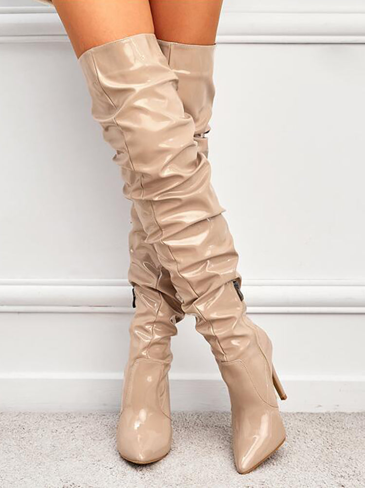 Glossy Leather Pointed Toe Stiletto Boots
