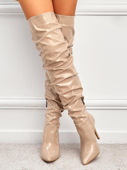 Glossy Leather Pointed Toe Stiletto Boots
