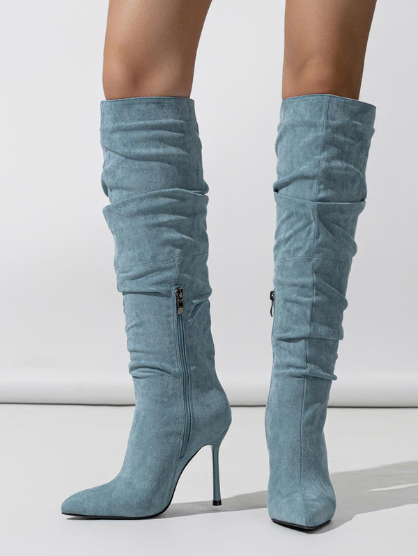 Pointed Toe Ruched Zipper Long Boots