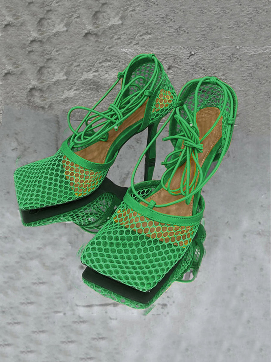Sandalias de tacón alto con tiras cruzadas ahuecadas 