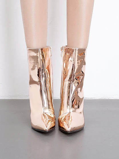 Patent Leather Pointed Toe Zipper Boots