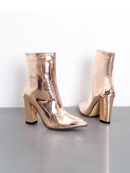 Patent Leather Pointed Toe Zipper Boots