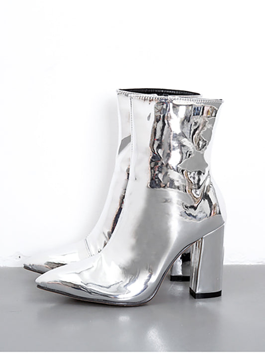 Patent Leather Pointed Toe Zipper Boots