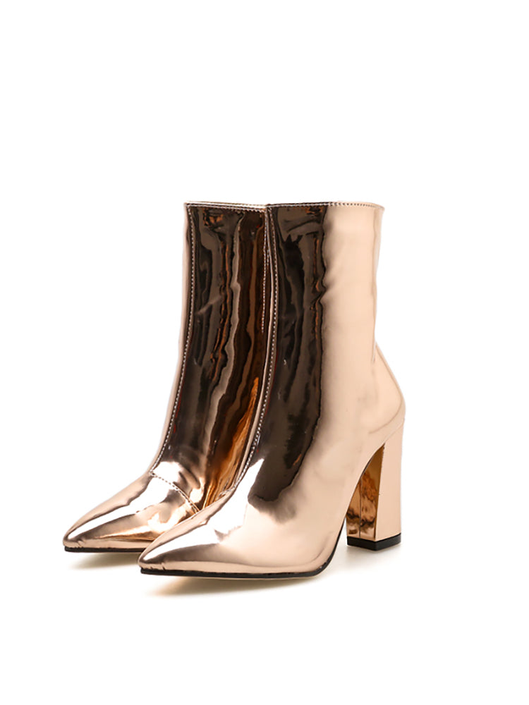 Patent Leather Pointed Toe Zipper Boots
