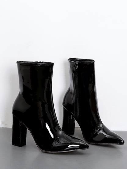 Patent Leather Pointed Toe Zipper Boots