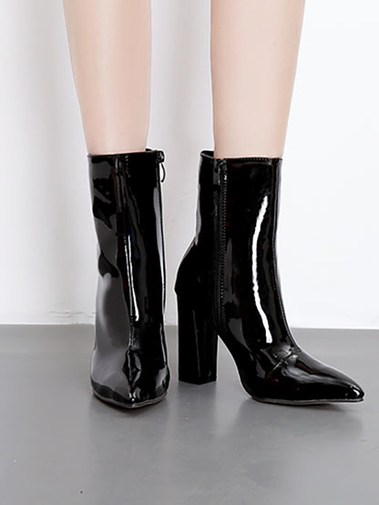 Patent Leather Pointed Toe Zipper Boots