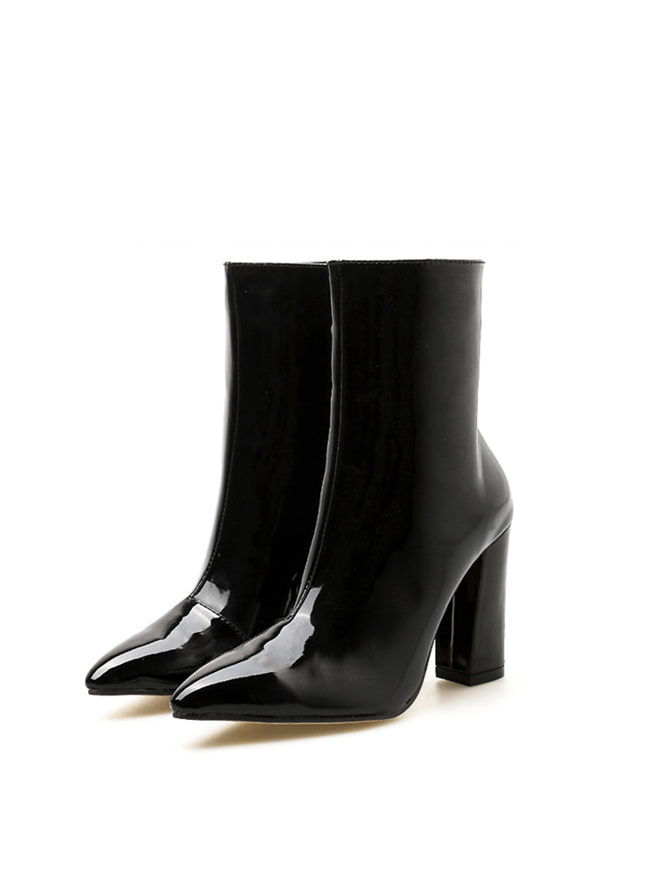 Patent Leather Pointed Toe Zipper Boots