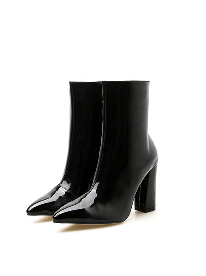 Patent Leather Pointed Toe Zipper Boots