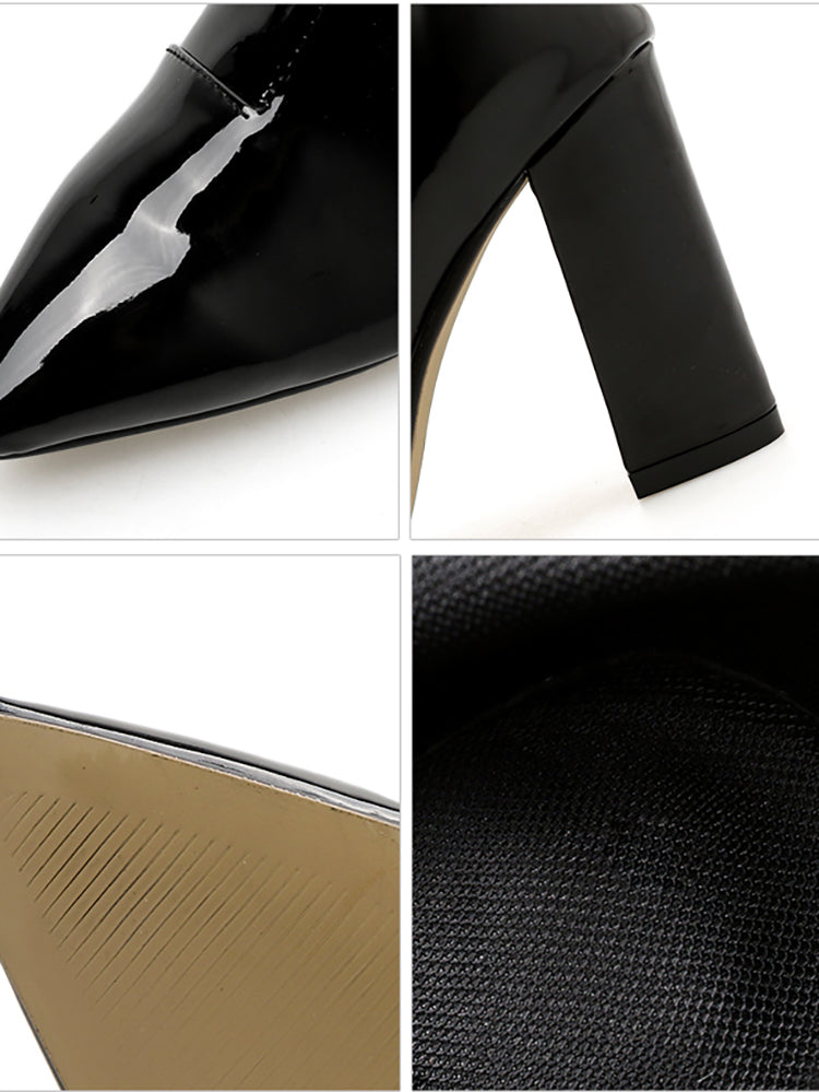 Patent Leather Pointed Toe Zipper Boots