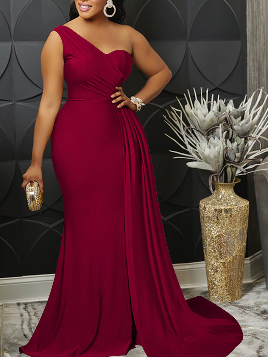 Vestidos largos ajustados plisados ​​de un hombro