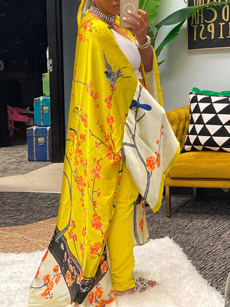 Cárdigan tipo pareo de playa con estampado floral de seda 