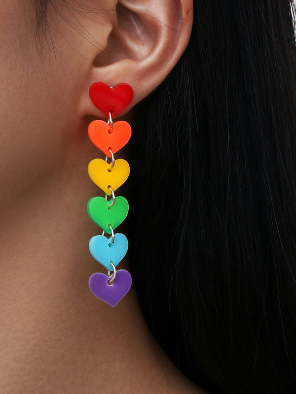 Rainbow Heart Tassel Earrings