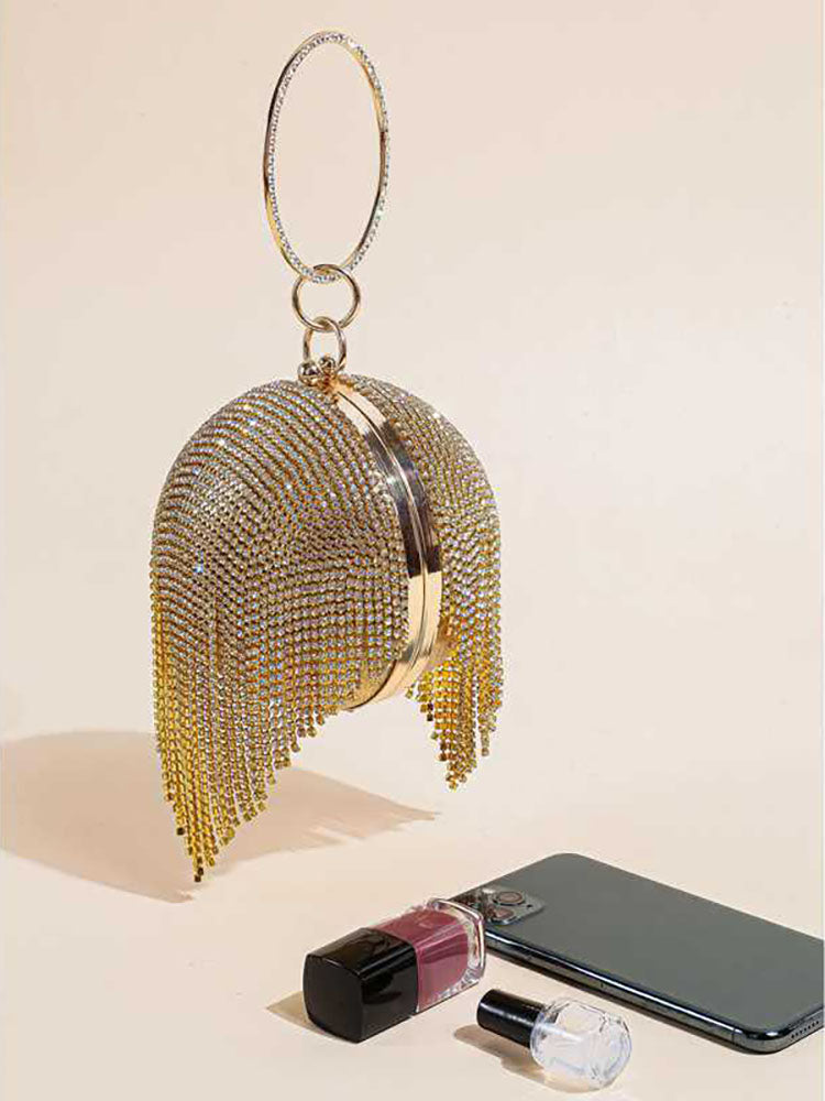 Bolso de mano con borlas de diamantes de imitación 