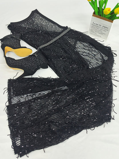 Trajes de malla de diamantes de imitación dorados de dos piezas