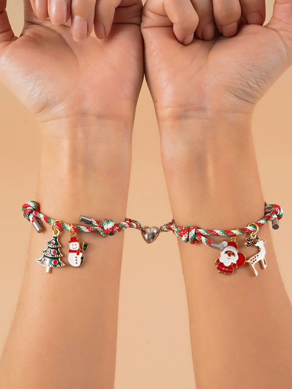 Pulseras de pareja con imán de amor de muñeco de nieve navideño