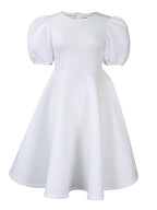 Puff Sleeve Solid Ruched Bodycon Midi Dress