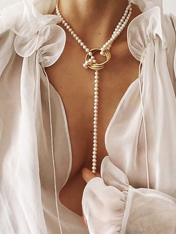 Pearl Geometric Patchwork Necklaces+Bracelet Sets