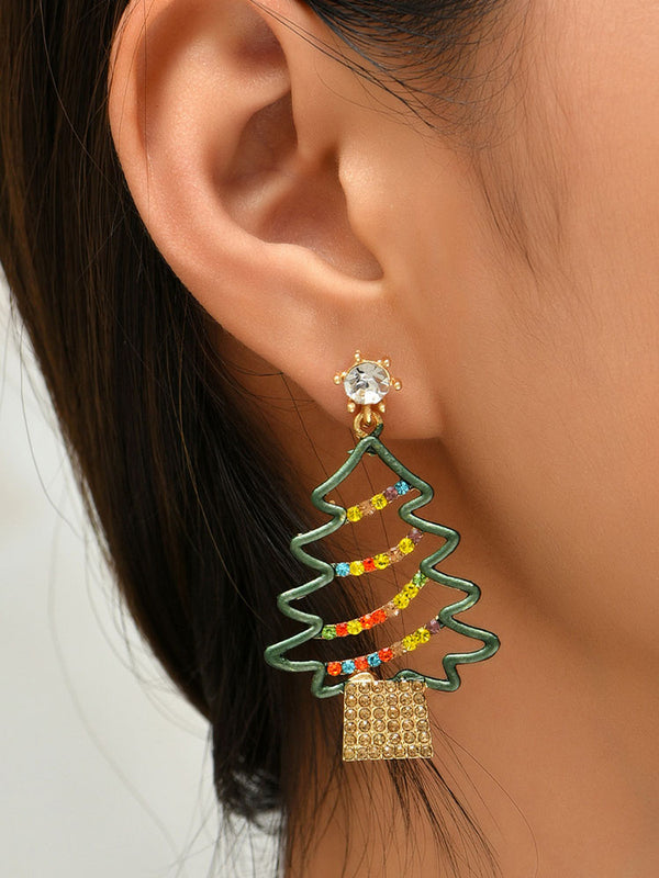 Christmas Tree Colorful Rhinestone Earrings