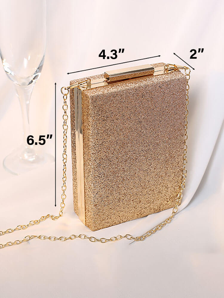 Bolso cuboide con cadena y purpurina de diamantes de imitación