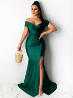 V Neck Wrap Ruched Split Maxi Dress