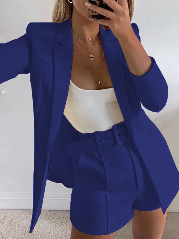 Trajes de pantalón liso de manga larga de oficina de dos piezas