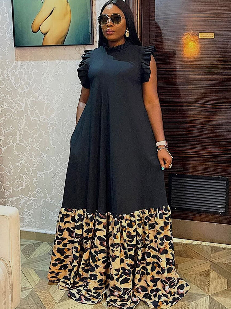 Vestidos largos sin mangas con estampado de leopardo y volantes