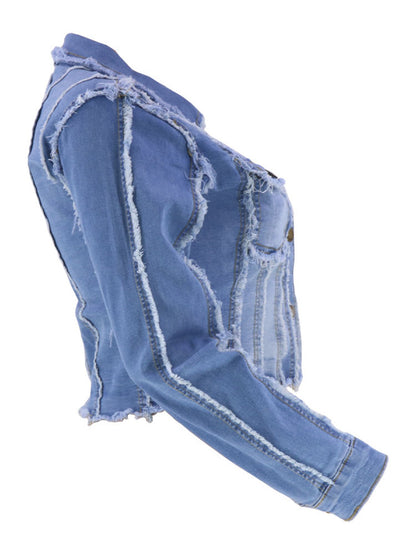 Denim Long Sleeves Button Ripped Jacket