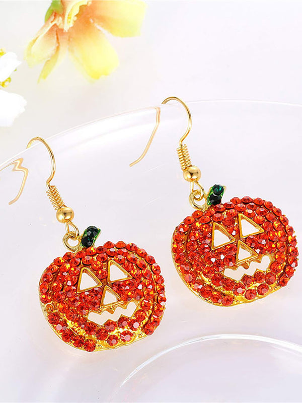 Halloween Pumpkin Pendant Rhinestone Earrings