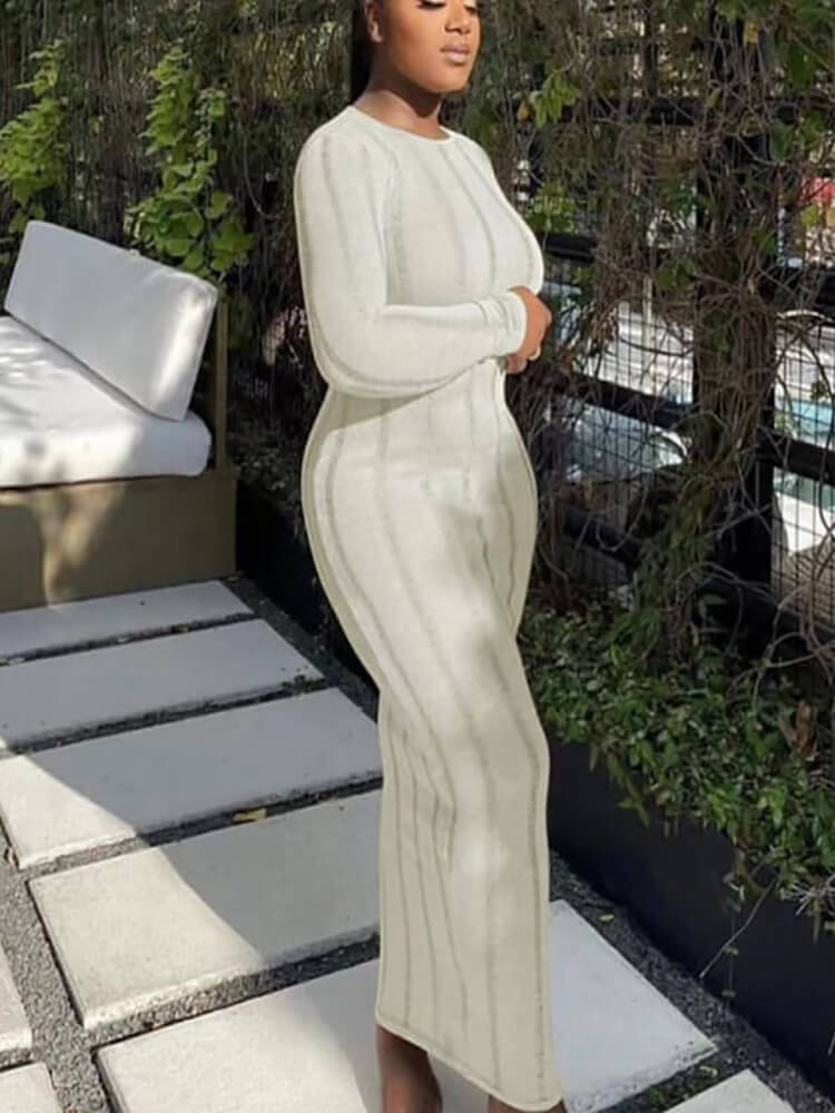 Long Sleeve Tassel Backless Maxi Dress