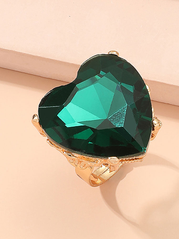 Anillo de piedras preciosas de imitación retro en forma de corazón