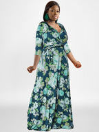 Vestidos largos con estampado floral y manga larga de talla grande