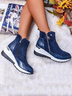 Botines con cremallera lateral y patchwork de PU