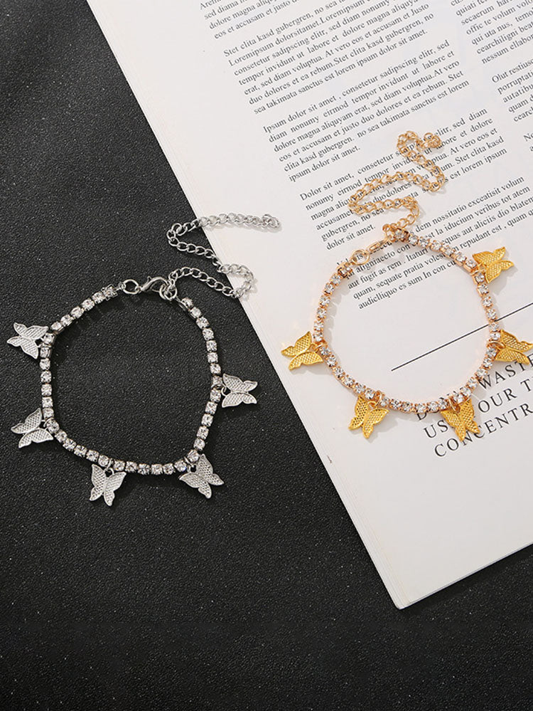 Tobillera con colgante de mariposa y purpurina