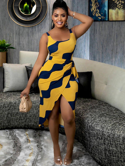 Sleeveless Tie-up Printed Midi Dress