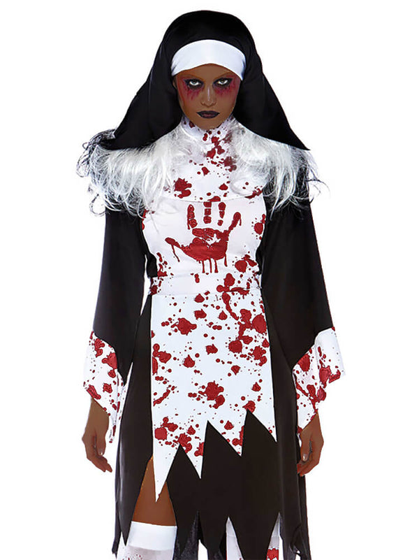 Halloween Long Sleeve Bloodstain Nun Costume