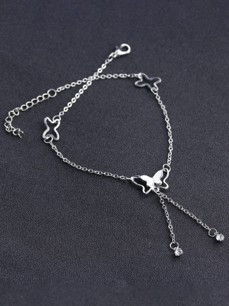 Tobilleras con diamantes de imitación y borlas de mariposa dulce