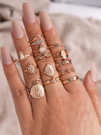 Anillos de monedas de oro con cruz geométrica retro