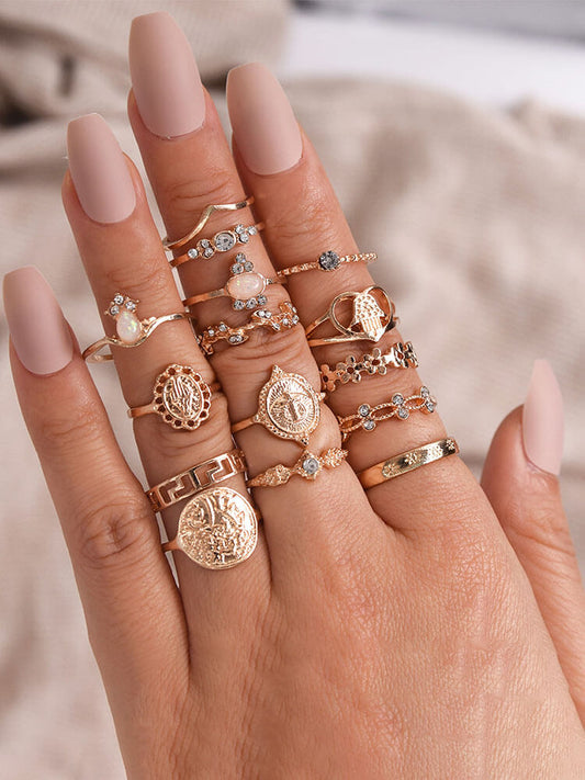 Anillos de monedas de oro con cruz geométrica retro