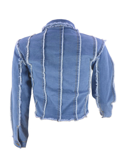Denim Long Sleeves Button Ripped Jacket